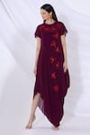 Buy_Urvashi Joneja_Purple Georgette Embellished 3d Floral Applique Round Draped Dress _Online_at_Aza_Fashions