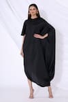 Buy_Urvashi Joneja_Black Satin Round Textured Draped Dress _at_Aza_Fashions