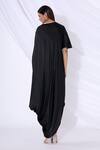Shop_Urvashi Joneja_Black Satin Round Textured Draped Dress _at_Aza_Fashions
