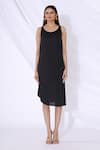 Shop_Urvashi Joneja_Black Satin Round Textured Draped Dress _Online_at_Aza_Fashions