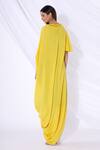 Shop_Urvashi Joneja_Yellow Cotton Embellished V Neckline Draped Dress _at_Aza_Fashions