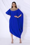 Buy_Urvashi Joneja_Blue Georgette Embellished Round Draped Dress  _at_Aza_Fashions