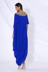 Shop_Urvashi Joneja_Blue Georgette Embellished Round Draped Dress  _at_Aza_Fashions