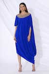 Buy_Urvashi Joneja_Blue Georgette Embellished Round Draped Dress  _Online_at_Aza_Fashions