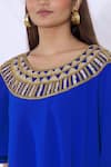 Urvashi Joneja_Blue Georgette Embellished Round Draped Dress  _at_Aza_Fashions