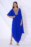 Buy_Urvashi Joneja_Blue Georgette Embellished V Neck Draped Dress  _at_Aza_Fashions