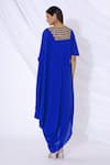 Shop_Urvashi Joneja_Blue Georgette Embellished V Neck Draped Dress  _at_Aza_Fashions