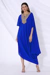 Buy_Urvashi Joneja_Blue Georgette Embellished V Neck Draped Dress  _Online_at_Aza_Fashions