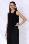 Buy_Urvashi Joneja_Black Georgette Round Pleated Asymmetric Top _at_Aza_Fashions