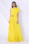 Buy_Urvashi Joneja_Yellow Georgette Round Pleated Draped Gown  _Online_at_Aza_Fashions