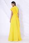 Shop_Urvashi Joneja_Yellow Georgette Round Pleated Draped Gown  _at_Aza_Fashions