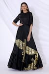 Buy_Urvashi Joneja_Black Silk Printed Bird Motif Foil Skirt  _at_Aza_Fashions