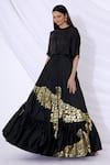 Shop_Urvashi Joneja_Black Silk Printed Bird Motif Foil Skirt  _at_Aza_Fashions