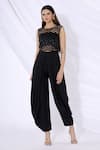 Urvashi Joneja_Black Silk Embellished Bead Round Cutuot Crop Top  _Online_at_Aza_Fashions