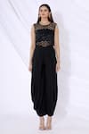 Shop_Urvashi Joneja_Black Silk Embellished Bead Round Cutuot Crop Top  _Online_at_Aza_Fashions