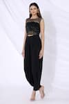 Buy_Urvashi Joneja_Black Silk Embellished Bead Round Cutuot Crop Top  _Online_at_Aza_Fashions