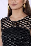 Urvashi Joneja_Black Silk Embellished Bead Round Cutuot Crop Top  _at_Aza_Fashions