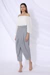 Buy_Urvashi Joneja_Grey Crepe Cropped Draped Pants  _at_Aza_Fashions