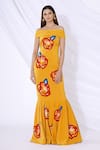 Buy_Urvashi Joneja_Yellow Crepe Embellished Floral Motif Off Shoulder Gown  _at_Aza_Fashions