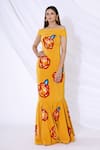 Buy_Urvashi Joneja_Yellow Crepe Embellished Floral Motif Off Shoulder Gown  _Online_at_Aza_Fashions