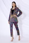 Buy_Urvashi Joneja_Blue Satin Printed Abstract Lapel Blazer And Pant Set  _at_Aza_Fashions