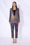 Urvashi Joneja_Blue Satin Printed Abstract Lapel Blazer And Pant Set  _Online_at_Aza_Fashions