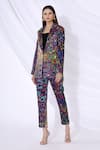 Buy_Urvashi Joneja_Blue Satin Printed Abstract Lapel Blazer And Pant Set  _Online_at_Aza_Fashions