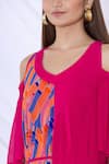 Shop_Urvashi Joneja_Pink Georgette Printed Scallop Motif V Cold Shoulder Asymmetric Dress  _Online_at_Aza_Fashions