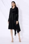 Buy_Urvashi Joneja_Black Crepe Embroidered Placement Ruffle Draped Jacket Dress  _Online_at_Aza_Fashions