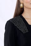 Shop_Urvashi Joneja_Black Crepe Embroidered Placement Ruffle Draped Jacket Dress  _Online_at_Aza_Fashions