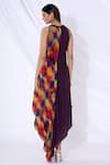 Shop_Urvashi Joneja_Purple Georgette Printed Abstract Round Draped Dress _at_Aza_Fashions