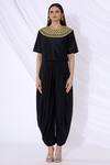 Buy_Urvashi Joneja_Black Silk Embroidered Gold Tone Thread Round Top  _Online_at_Aza_Fashions