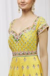 Aariyana Couture_Yellow V Neck Embroidered Anarkali Set _at_Aza_Fashions