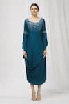 Buy_Aariyana Couture_Blue Slub Silk Round Cowl Draped Tunic _Online_at_Aza_Fashions