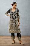 Buy_Torani_Black Slub Silk Embroidered Gota Work V Neck Gulghast Zarin Kurta Set _Online_at_Aza_Fashions