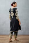 Torani_Black Slub Silk Embroidered Gota Work V Neck Gulghast Zarin Kurta Set _at_Aza_Fashions