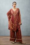 Buy_Torani_Red Slub Silk Bhagalpuri Floral Motifs V Neck Gulnar Ziba Kaftan And Pant Set _at_Aza_Fashions