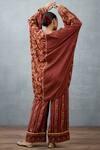 Shop_Torani_Red Slub Silk Bhagalpuri Floral Motifs V Neck Gulnar Ziba Kaftan And Pant Set _at_Aza_Fashions