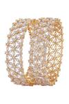 Shop_Moh-Maya By Disha Khatri_Gold Plated Diamonds Floral Crystal Bangle Set Of 2_at_Aza_Fashions
