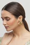Shop_Moh-Maya By Disha Khatri_Gold Plated Stones, Gota Patti Kundan Floral Stud Earrings _Online_at_Aza_Fashions