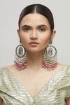 Shop_Moh-Maya By Disha Khatri_Silver Plated Pearls, Fabric Flowers, Stones Drop Chandbalis_Online_at_Aza_Fashions