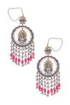 Shop_Moh-Maya By Disha Khatri_Silver Plated Pearls, Fabric Flowers, Stones Drop Chandbalis_at_Aza_Fashions