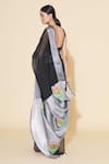 Shop_Paksh_Black Embroidered Linen Saree_at_Aza_Fashions