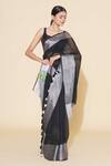 Paksh_Black Embroidered Linen Saree_Online_at_Aza_Fashions