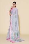 Paksh_Blue Embroidered Chanderi Saree_Online_at_Aza_Fashions