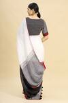 Shop_Paksh_White Color Block Linen Saree_at_Aza_Fashions