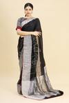 Buy_Paksh_Black Printed Linen Saree With Blouse Piece_at_Aza_Fashions