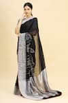 Buy_Paksh_Black Printed Linen Saree With Blouse Piece_Online_at_Aza_Fashions