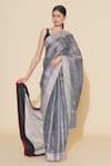 Buy_Paksh_Grey Tissue Hand Painted Saree  _at_Aza_Fashions