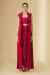 Buy_Ariyana Couture_Red Silk Organza Jacket And Draped Skirt Set_Online_at_Aza_Fashions
